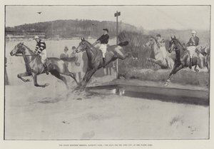De Grote Militaire Bijeenkomst, Sandown Park, de Wedstrijd om de Gouden Beker, bij de Water Sprong door Cecil Charles Windsor Aldin
